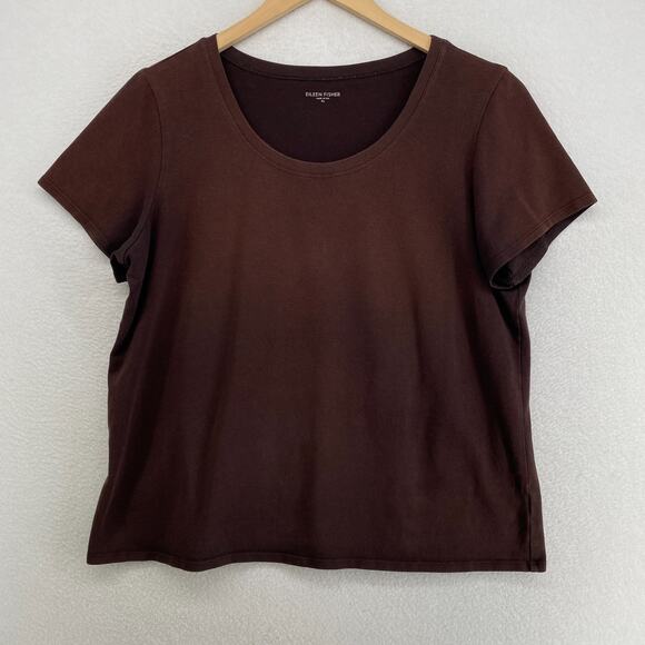 Eileen Fisher Tops - EILEEN FISHER Top XL Stretch Organic Cotton Scoop Neck Cap Sleeve Brown USA
